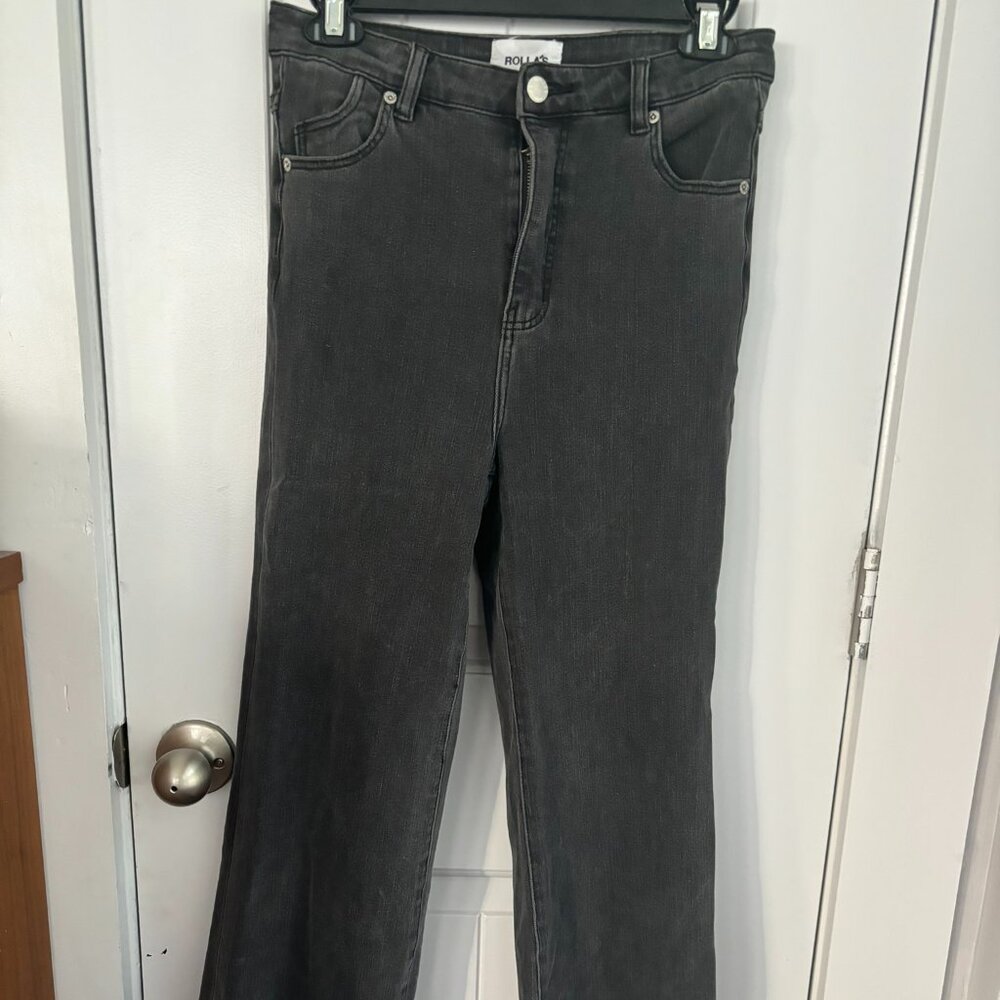 ROLLA'S Jeans Eastcoast Crop Flare Hi-Rise Black Denim Raw Hem